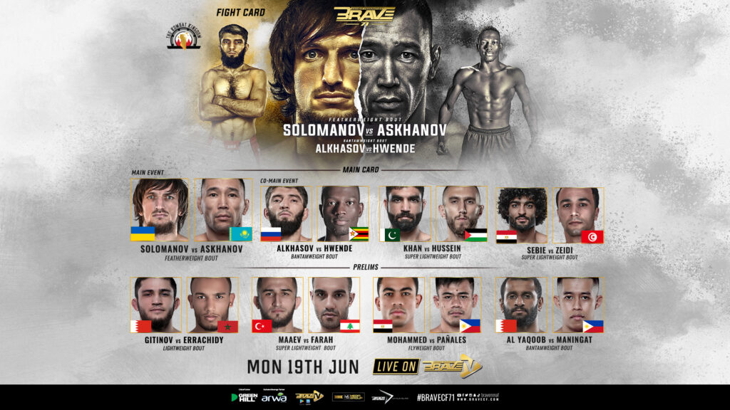 BRAVE CF 71 full fight card announced, with new main event and 13 countries represented